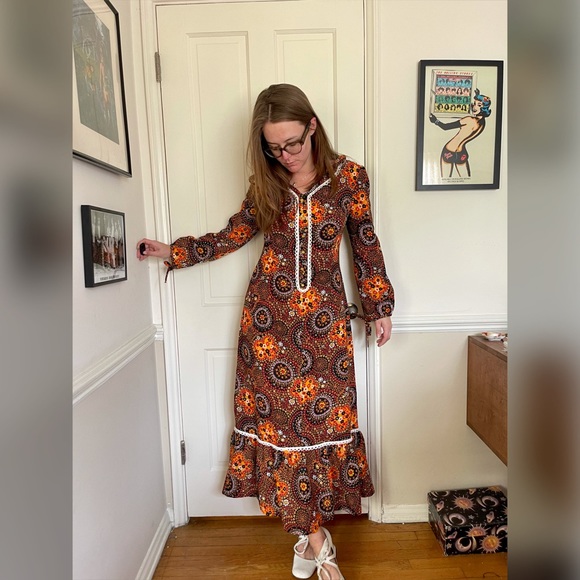 Vintage Dresses & Skirts - SOLD 70s Psychedelic Floral Mandala Prairie Dress